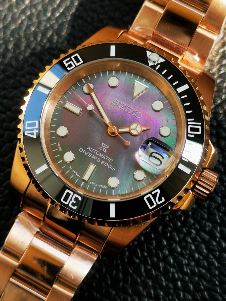 1円〜 SEIKO MOD ローズゴールド カスタム セイコー NH35 サブマリーナ