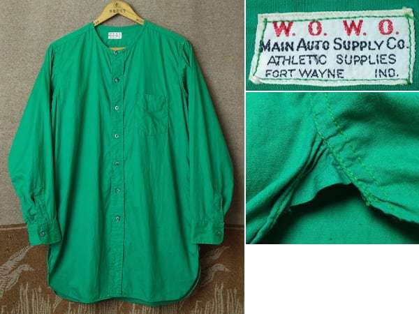 ノーカラー 【W.O.W.O. MAIN AUTO SUPPLY CO】 30s40s Green Cotton Shirt 30年代 コットン シャツ ワーク ビンテージ ヴィンテージ 20s50s_画像1