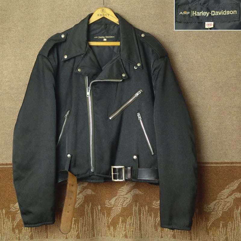 ビッグサイズ 【AMF HARLEY-DAVIDSON】 70s Black Nylon Motorcycle Jacket / 70年代 ハーレー ライダースジャケット ビンテージ 50s60s_画像1