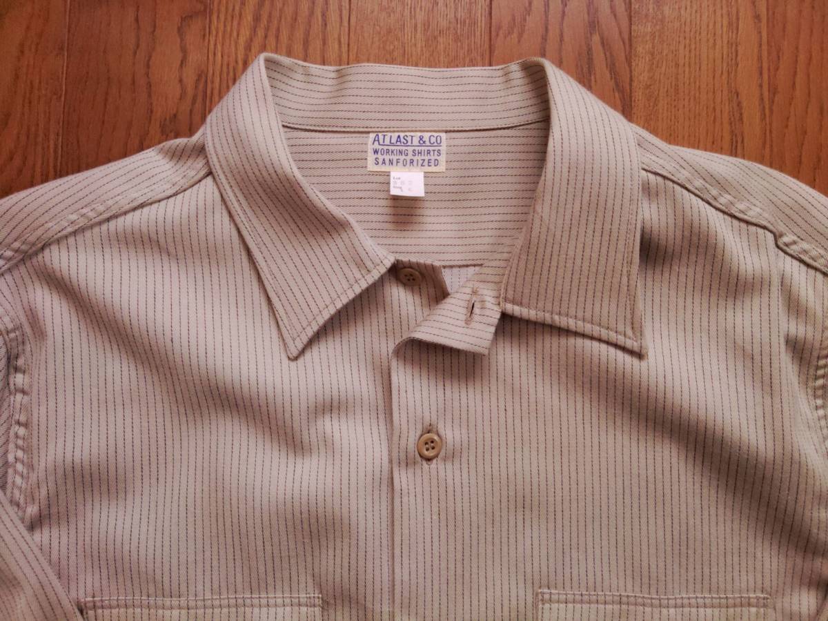 ATLAST&CO ワークシャツ ストライプ カーキ サイズ16 TIMEWORN