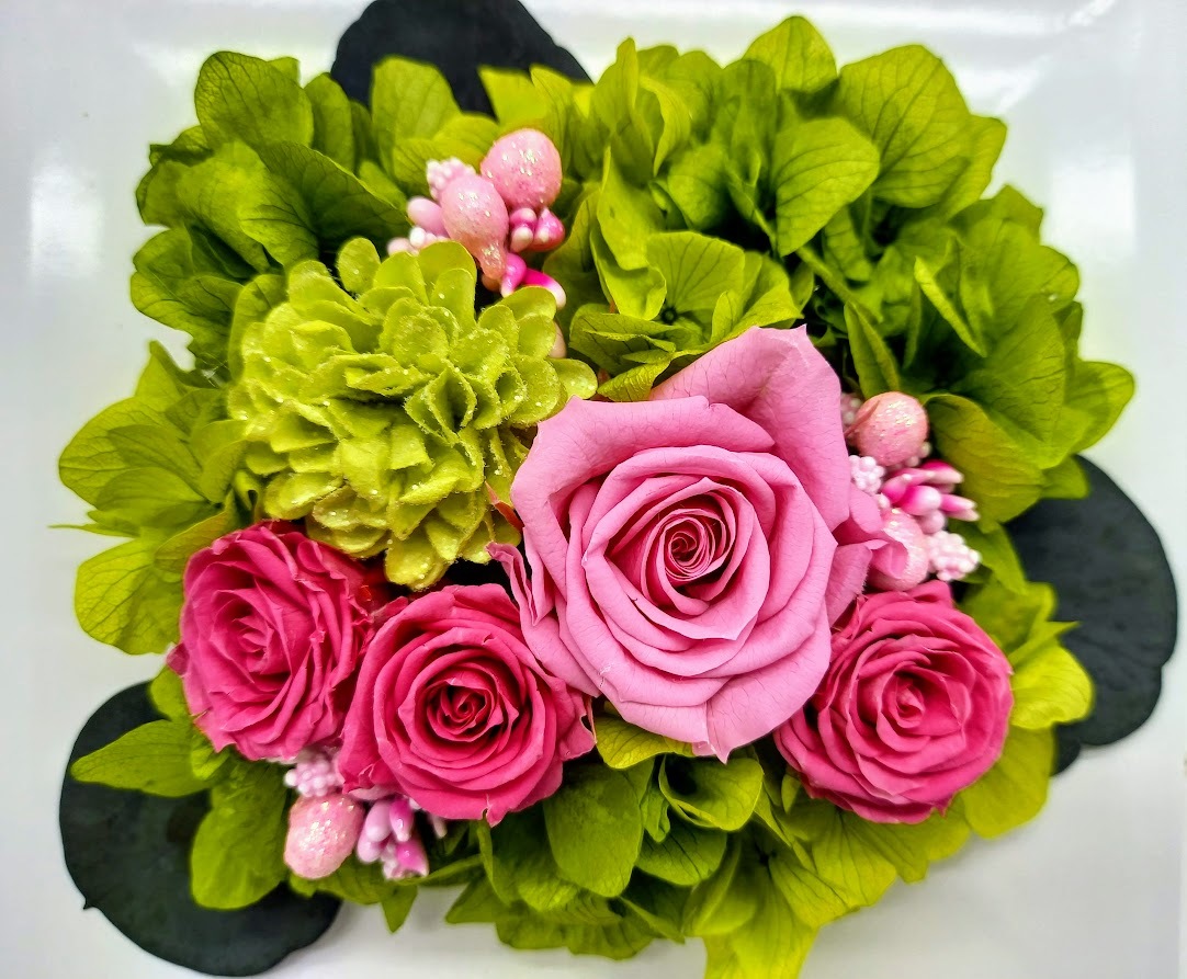 * last 1 piece! preserved flower frame arrange square rose pink 1 clear case entering birthday Mother's Day flower gift .*