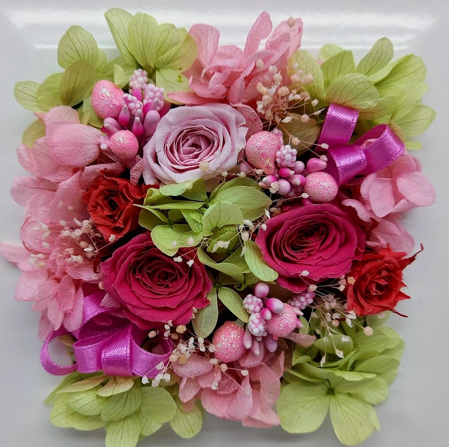 * last 1 piece! preserved flower frame arrange square mini rose pink clear case entering flower gift .*