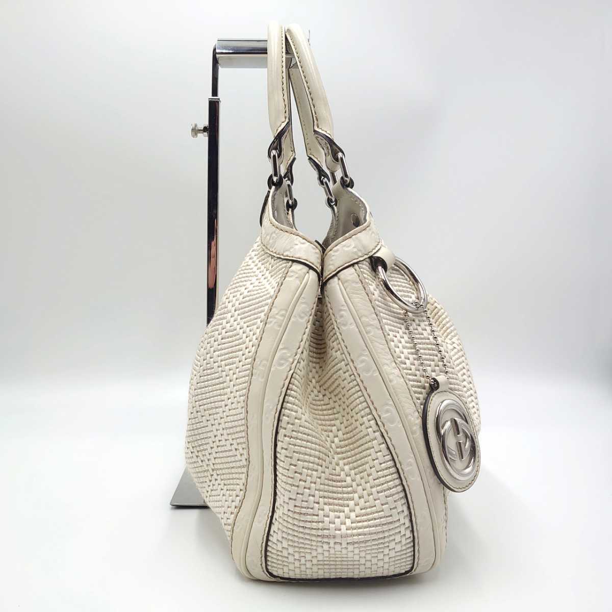 1円【希少美品】GUCCI グッチ スーキー トートバッグ ハンド GG シマ ディアマンテ インターロッキング チャーム レザー ストロー ホワイト 直営通販サイトです 【美品】GUCCI グッチ ディアマンテ シマ スーキー トートバッグ GG トートバッグ