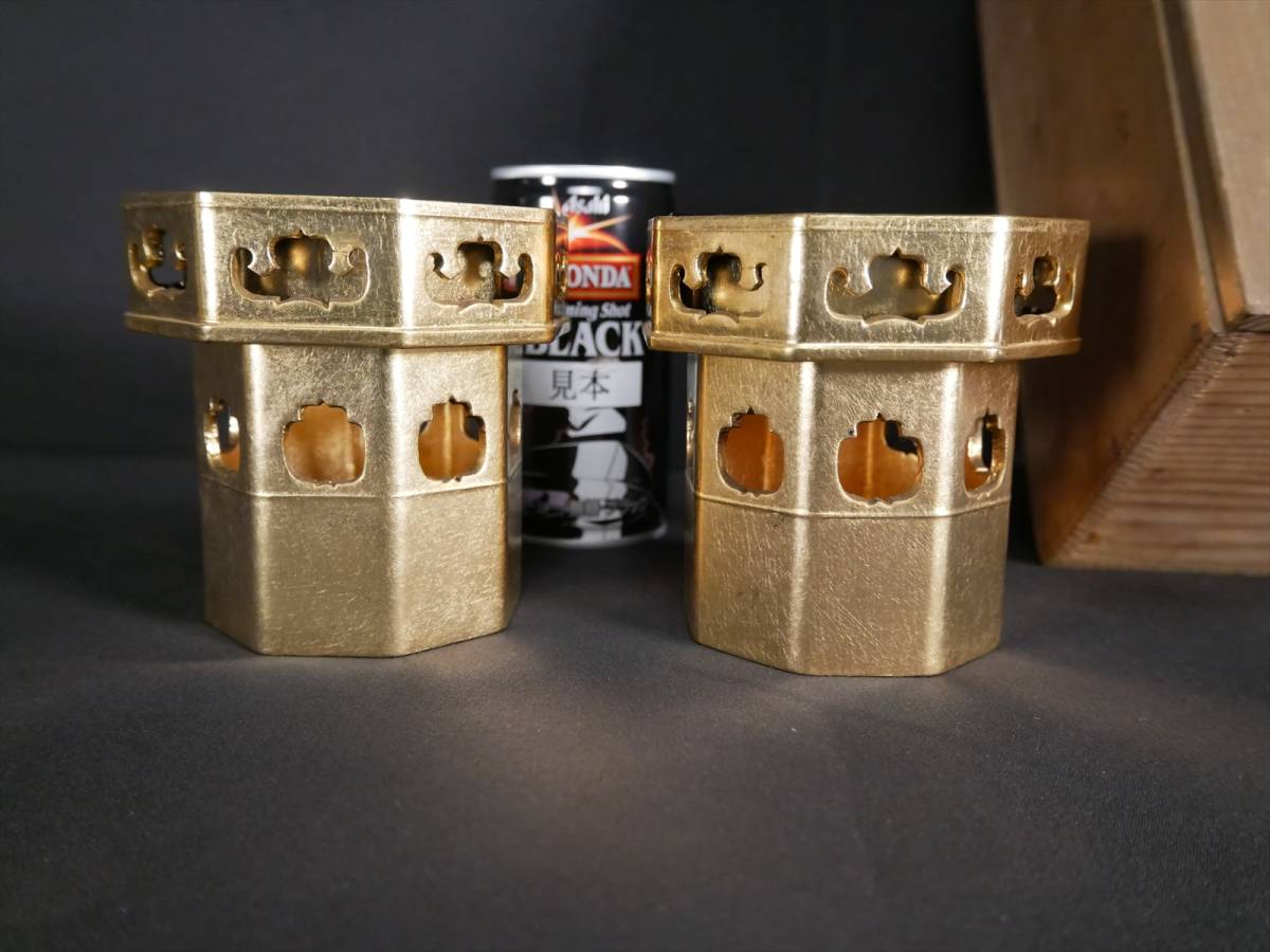 収集品 とても古い裏金八角供花 木製本金箔 箱入り 小堀京都製 仏具