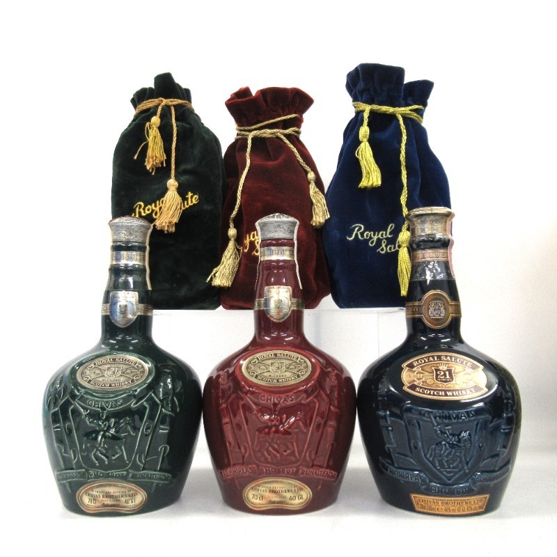 ロイヤルサルート 21年 緑 赤 青 陶器 3本セット 700ml 箱なし lp2m