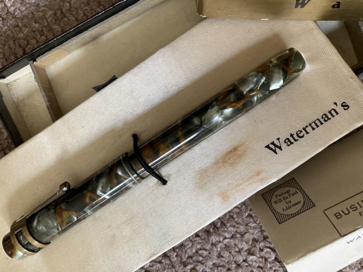  green marble color! box attaching rare goods Waterman Vintage fountain pen IDEAL lever filler - type America made that time thing envelope . go in obtaining after unused 