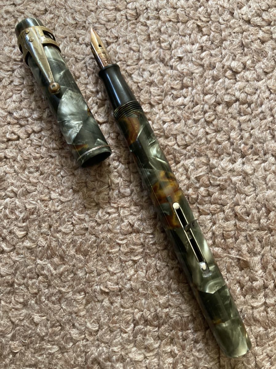  green marble color! box attaching rare goods Waterman Vintage fountain pen IDEAL lever filler - type America made that time thing envelope . go in obtaining after unused 