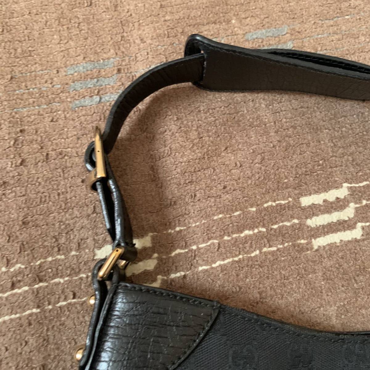 美品】グッチ GUCCI ホースビット 黒 GGキャンバス レザー 美品】グッチ GUCCI ホースビット 黒 GGキャンバス レザー