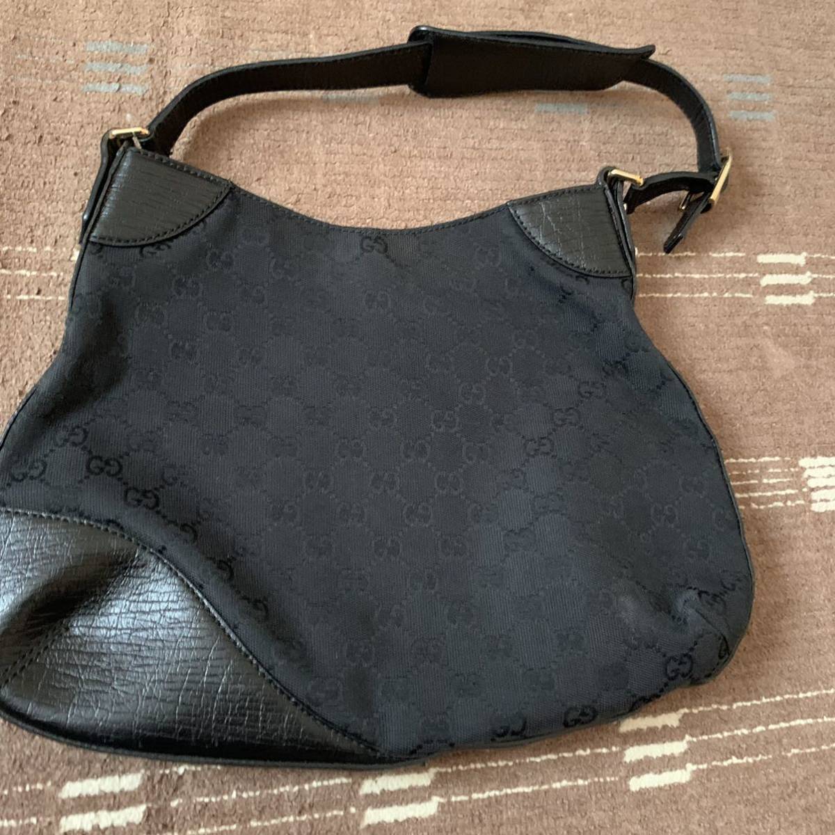 美品】グッチ GUCCI ホースビット 黒 GGキャンバス レザー 美品】グッチ GUCCI ホースビット 黒 GGキャンバス レザー