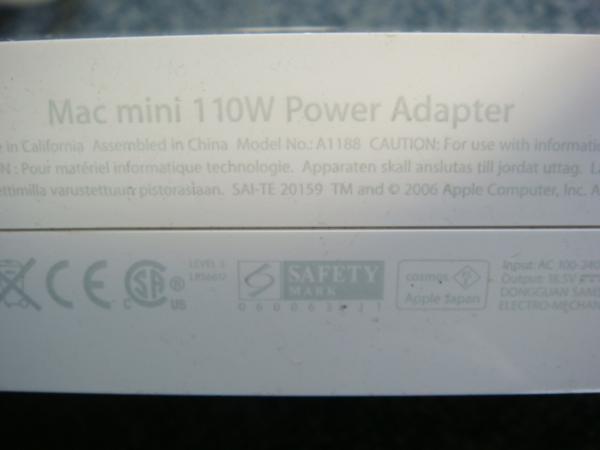 アップル APPLE Mac mini 110W Power Adapter/A1188/18.5V~6.0A MA205LL MA206LL MA607LL_毎回同じ写真を使ってます