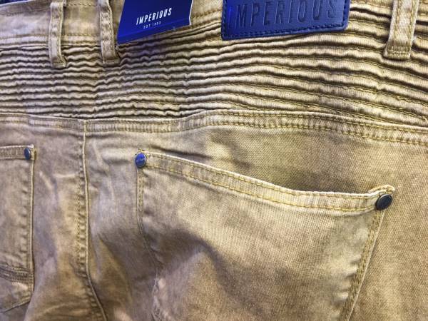 【W42】インペリアスImperiousNYストレッチ入バイカーデニムTimberティンバーカラー新品スリムフィット