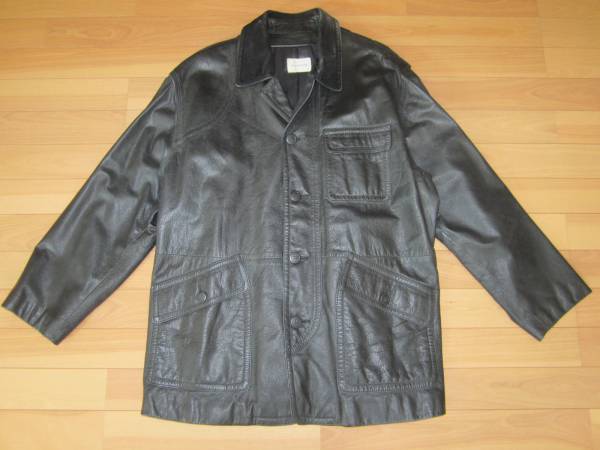 ★MEN'S MELROSE 羊革スウェード襟＆牛革フィールドコート 日本制★黒★