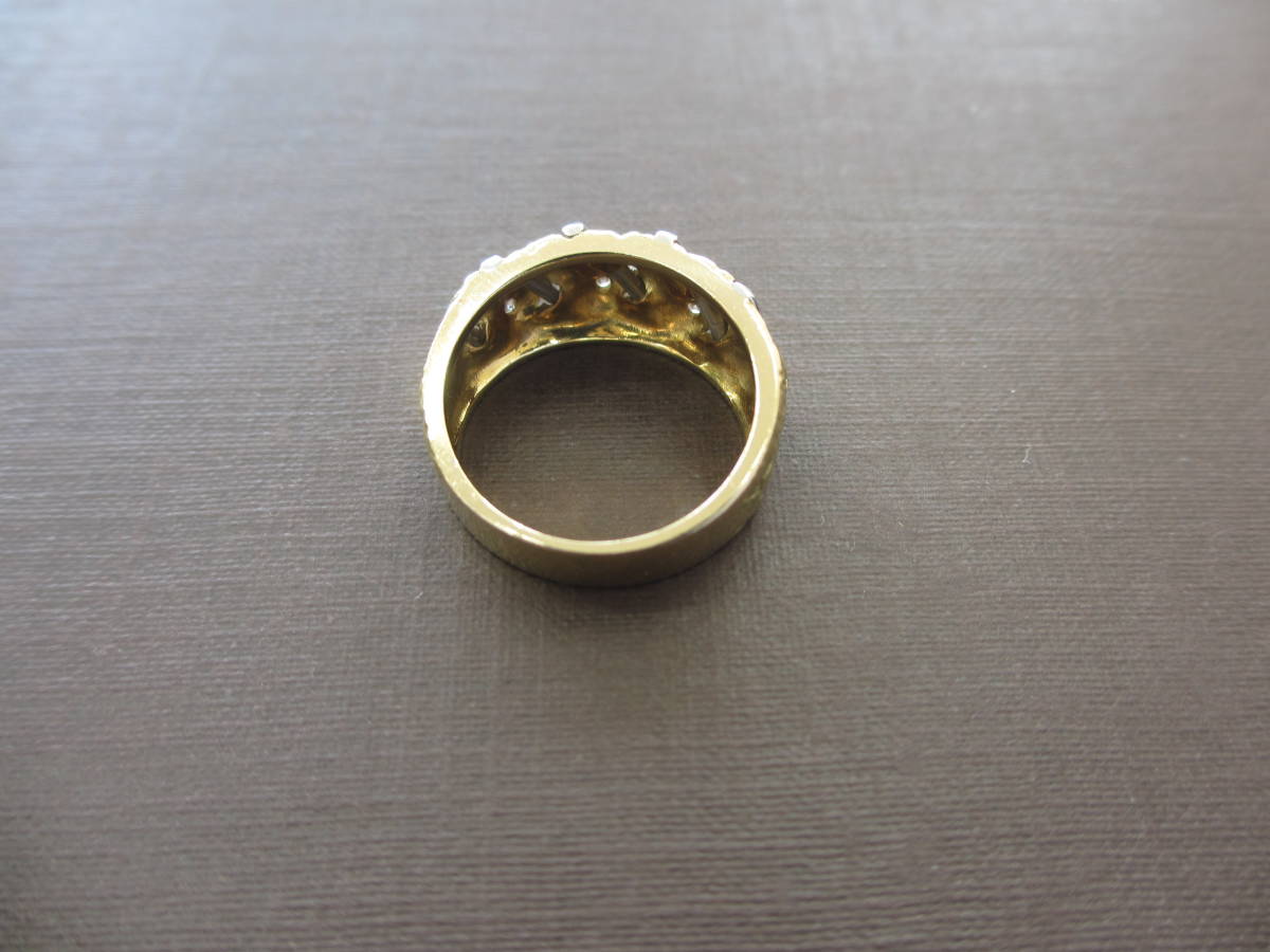 K18/Pt900 18金 プラチナ コンビリング 天然 ダイヤモンド 9石 0.15ct