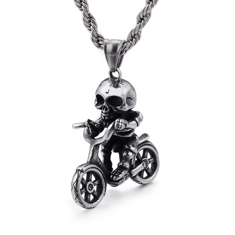 PW 61658. good SUS316L made silver color 18K gold black bicycle . ride .. skeleton bike skull pendant conditions attaching free shipping 