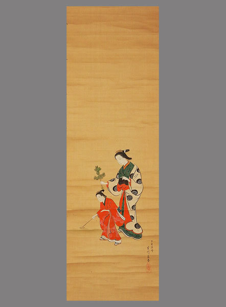 [ genuine work ]#. river length spring # beautiful woman pine . map # Edo era. ukiyoe .#. river .. .# autograph # hanging scroll #.. axis # Japanese picture #