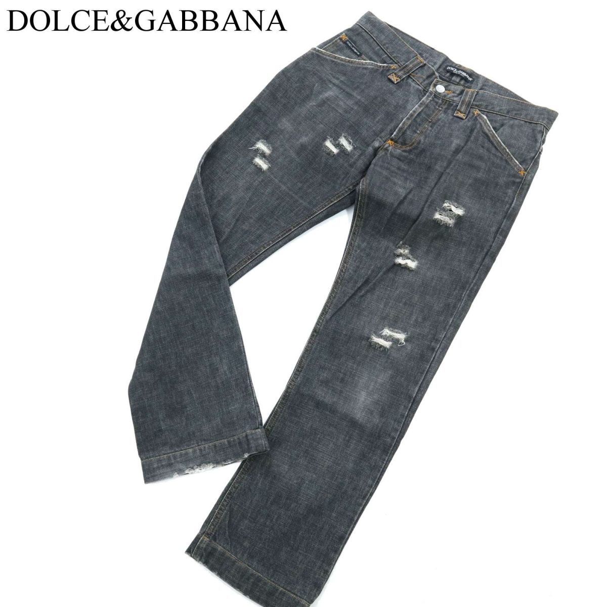 イタリア製 DOLCE GABBANA ドルチェ ガッバーナ USED加工 売り込み プレート デニム チープ パンツ メンズ C2B00549_2#R グレー Sz.44 ジーンズ