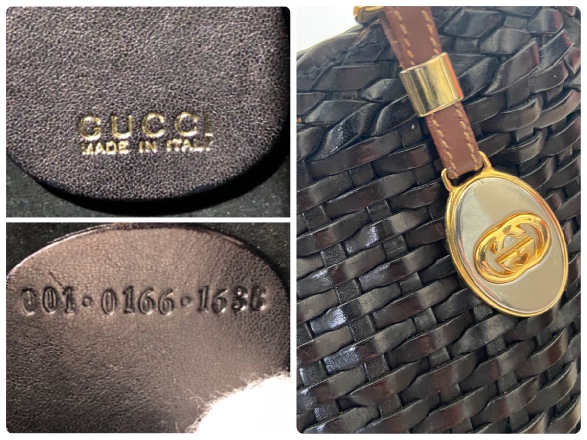 １円【未使用級】GUCCI グッチ　ハンドバッグ　ショルダー　2WAY　インターロッキングチャーム　バンブー　編み込みレザー　ダークブラウン_画像10