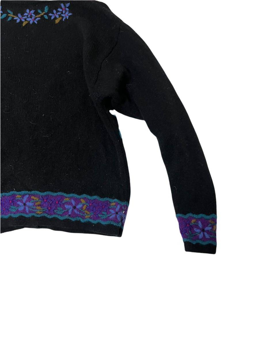 ビンテージ 花柄刺繍 ウール カーディガン セーター デザイン ニット 