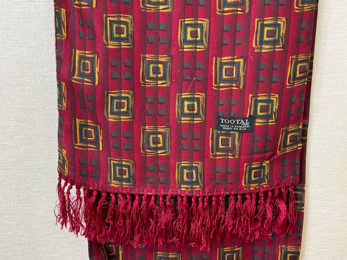 希少《 Tootal / 幾何学模様 》60s 70s 美品【 英国製 イングランド レーヨン 総柄 ボルドー ストール ビンテージ 】_画像10