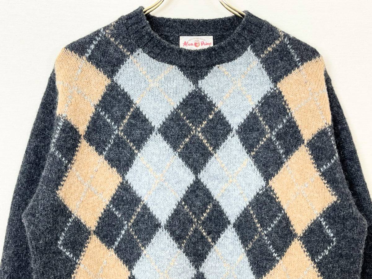 希少《 Argyle / Alan Paine 》70s 80s 極上品【 アランペイン 英国製 チャコールグレー シェットランド セーター 42 ビンテージ 】