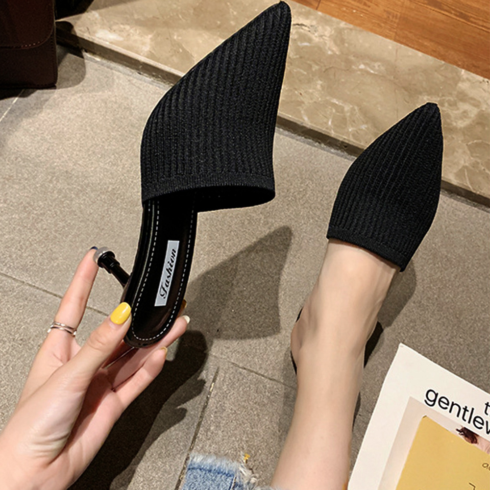  knitted mules beautiful legs pumps sandals lady's heel sandals po Inte dotu shoes sabot sandals 