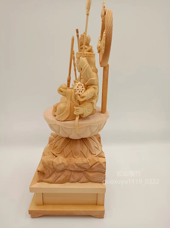 総檜材 木彫仏像 仏教美術 精密細工 八臂弁財天座像 仏師手仕上げ品 高さ28cm_画像2