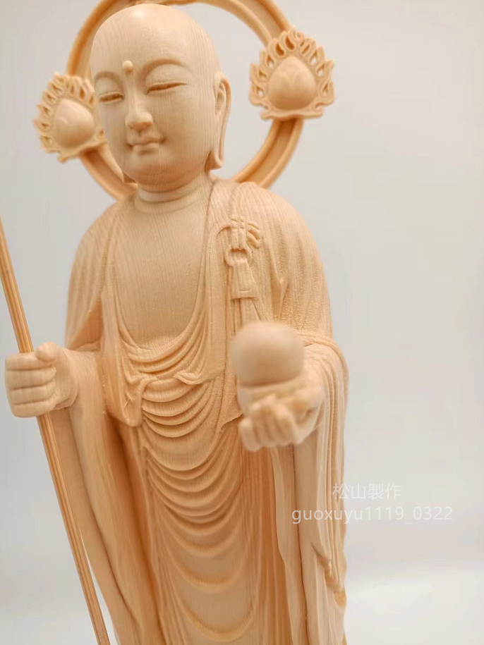 総檜材 木彫仏像 仏教美術 精密細工 地蔵王菩薩立像 仏師手仕上げ品 高さ34cm_画像5