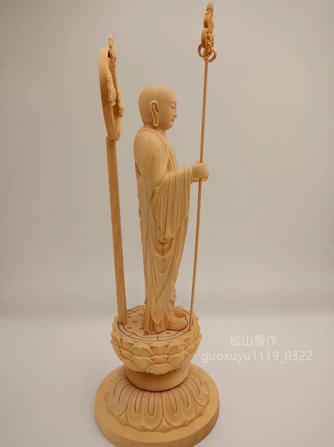 総檜材 木彫仏像 仏教美術 精密細工 地蔵王菩薩立像 仏師手仕上げ品 高さ34cm_画像3
