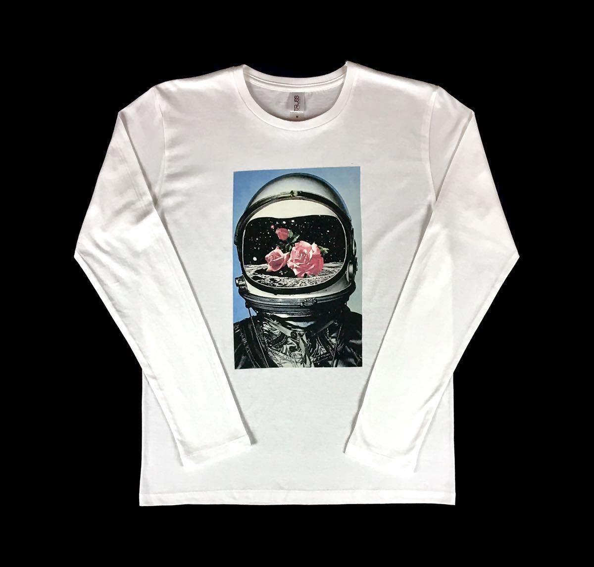 新品 宇宙飛行士 アストロノーツ 薔薇 バラ NASAアポロ計画 月面着陸 レトロ コズミック ロンT 長袖 Tシャツ Mサイズ タイト スリム ビッグ_画像6
