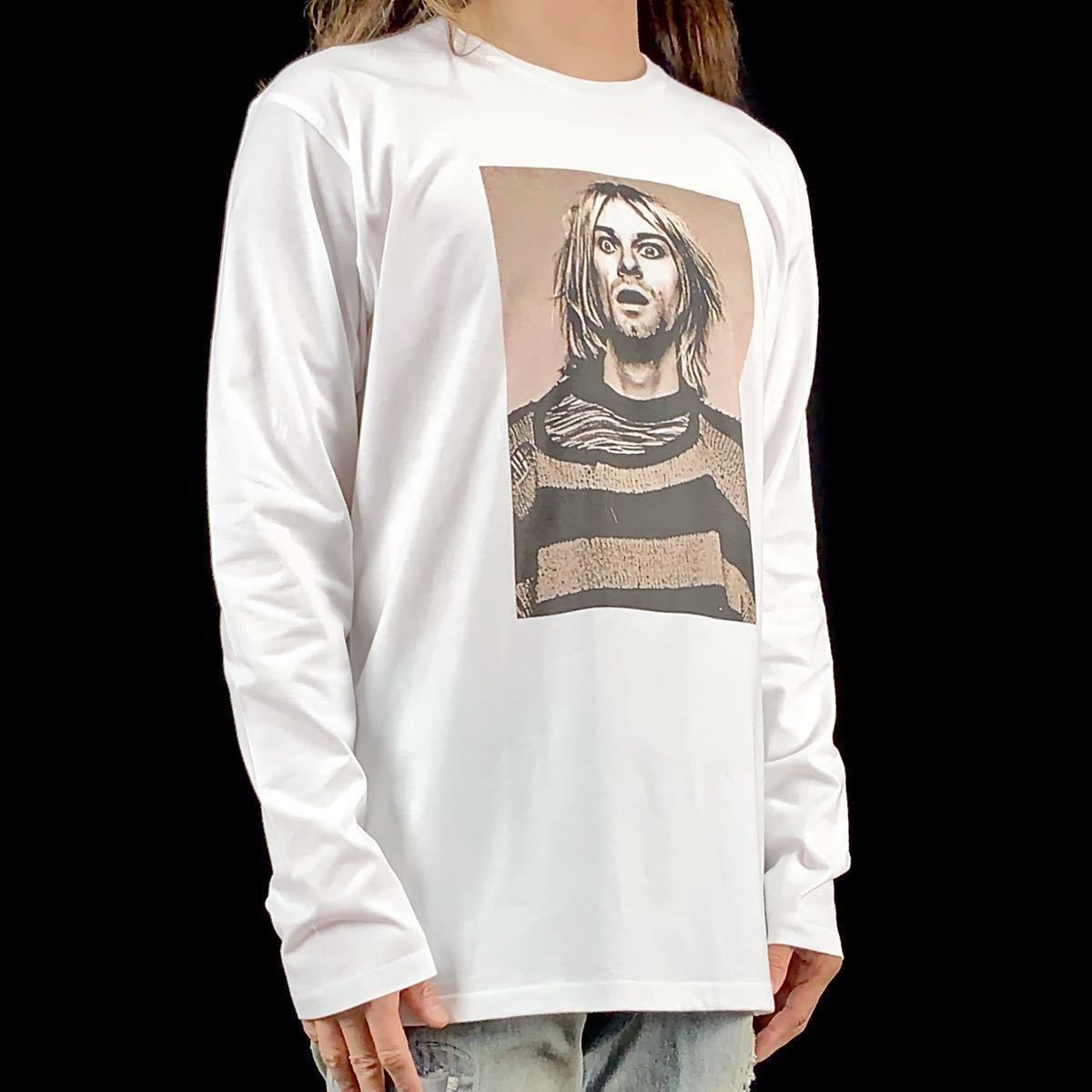 新品 カートコバーン ニルヴァーナ NIRVANA 90年代 グランジ バンド ボーダー セピア ロンT 長袖 Tシャツ XLサイズ 大きい ビッグ ワイド