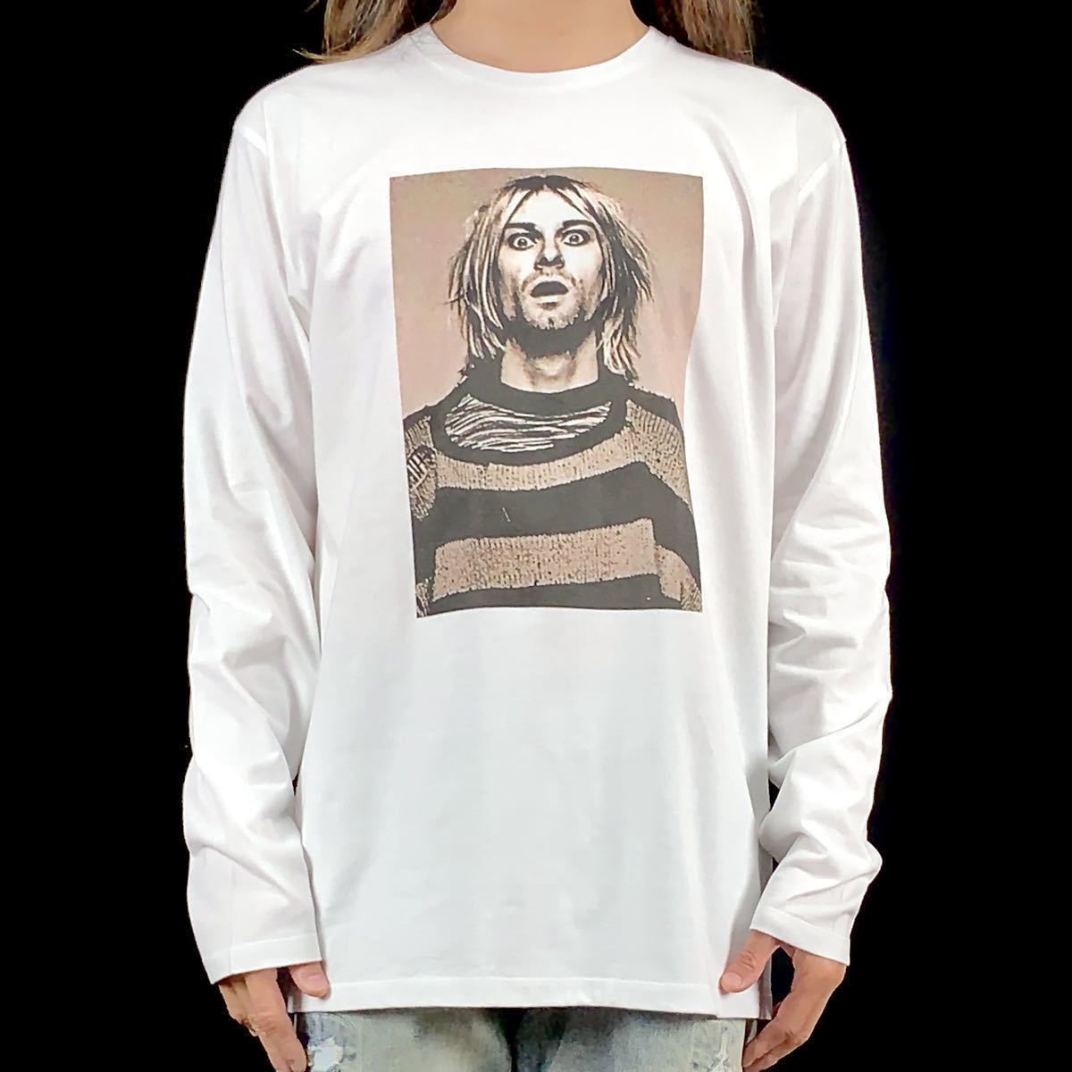 新品 カートコバーン ニルヴァーナ NIRVANA 90年代 グランジ バンド ボーダー セピア ロンT 長袖 Tシャツ XLサイズ 大きい ビッグ ワイド