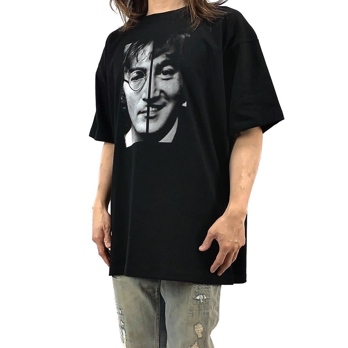 新品 ジョンレノン ビートルズ ヤング & オールド イマジン 顔 フェイス ハーフ ルーズ オーバー ワイドフィット ビッグ Tシャツ 4XLサイズ