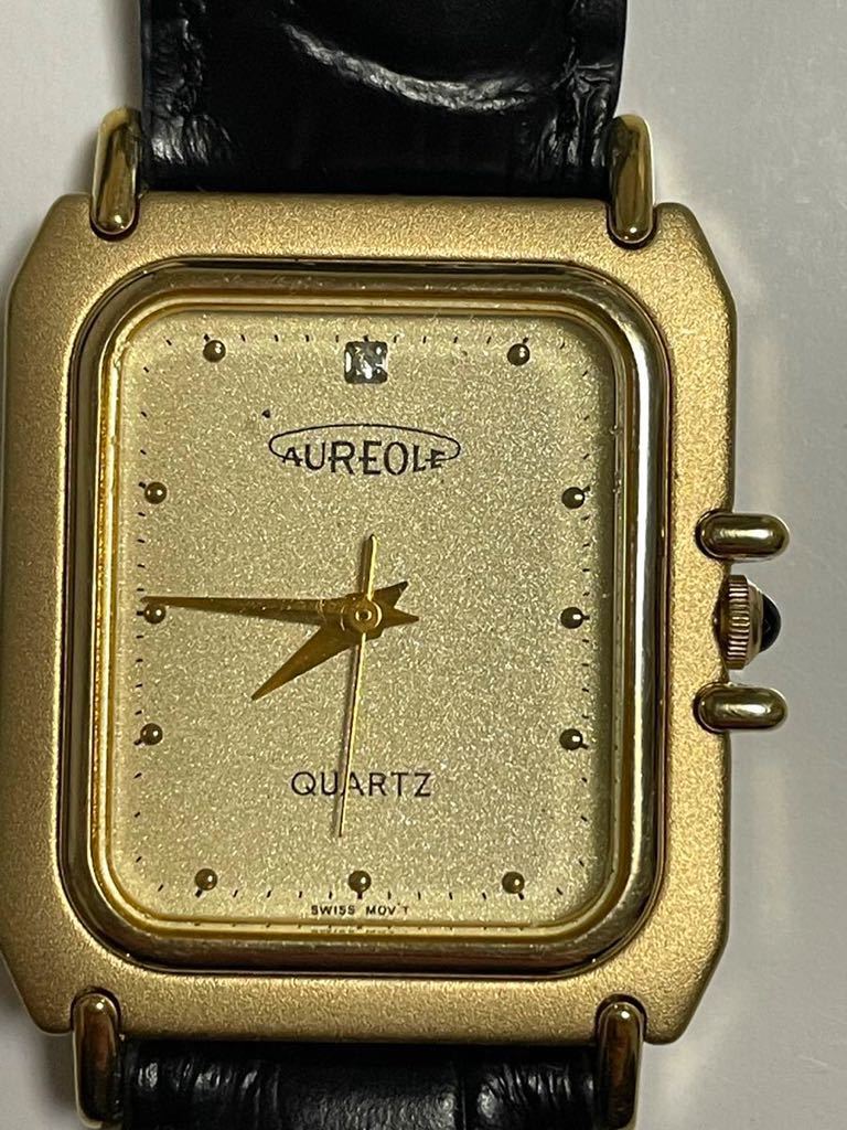 AUREOLE メンズ 腕時計 ゴールド ベルト本革