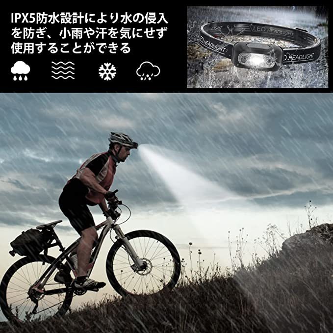 注目 モーションセンサー内蔵 USB充電式 ヘッドライト IPX5防水 500LM ヘッドランプ 高輝度 45°角度調節 釣り 登山 キャンプ 防災