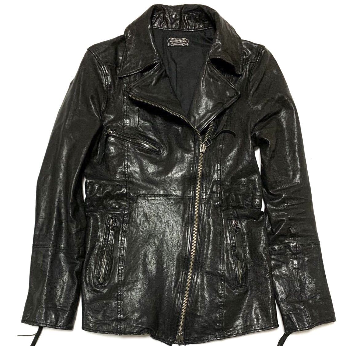  Moussy прекрасный товар натуральная кожа байкерская куртка черный чёрный кожаная куртка 