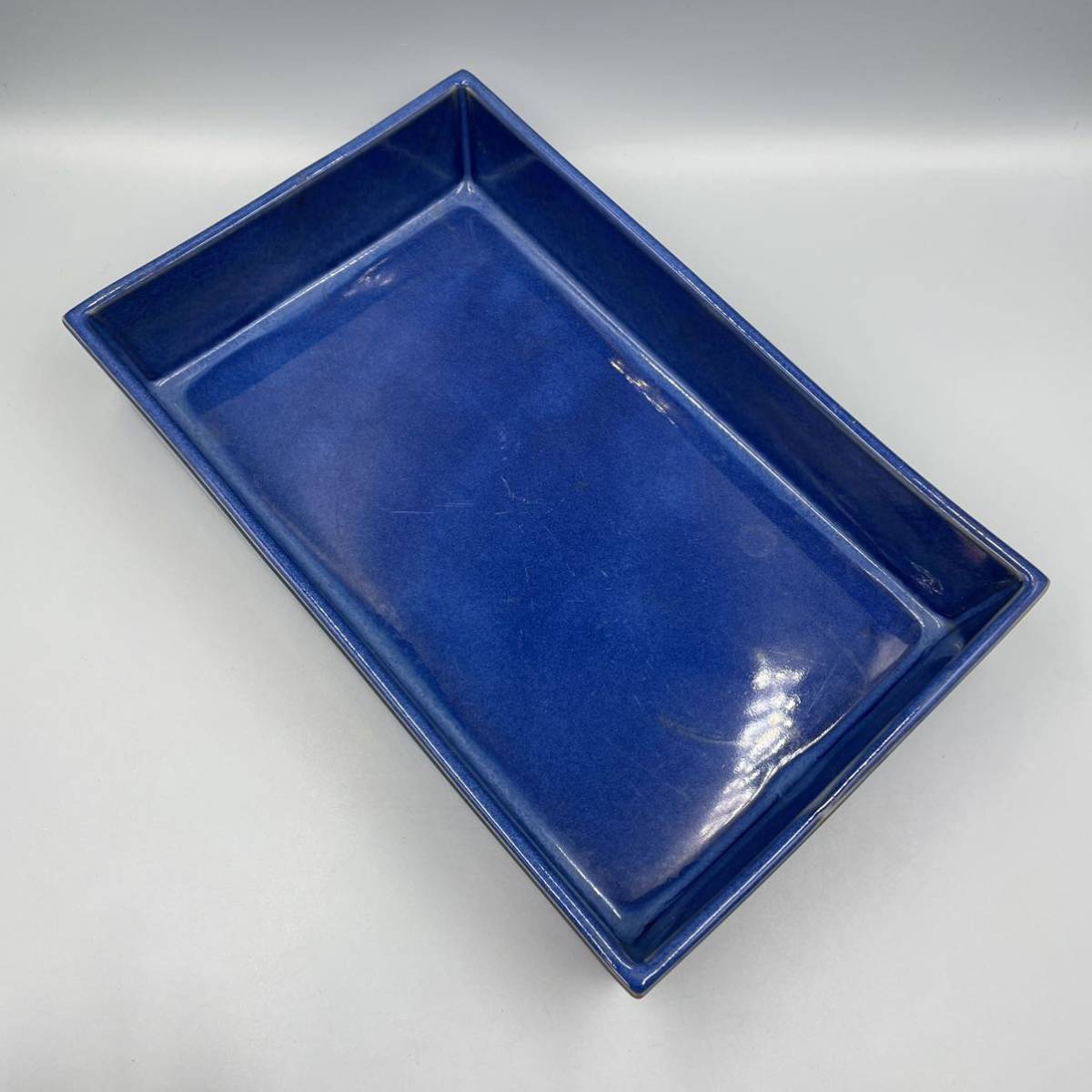 水盤 長方型　華道 生花 花器 1.8kg ブルー　鉢　陶器　茶道具　栽鉢_画像9