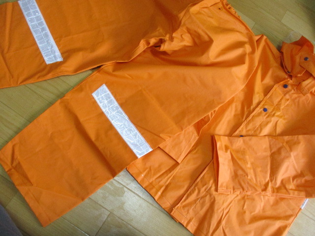 ■レインウェア 上下セット オレンジ メンズ M PVC/塩化ビニール 反射テープ付き レインスーツ カッパ 雨具 防水 作業服