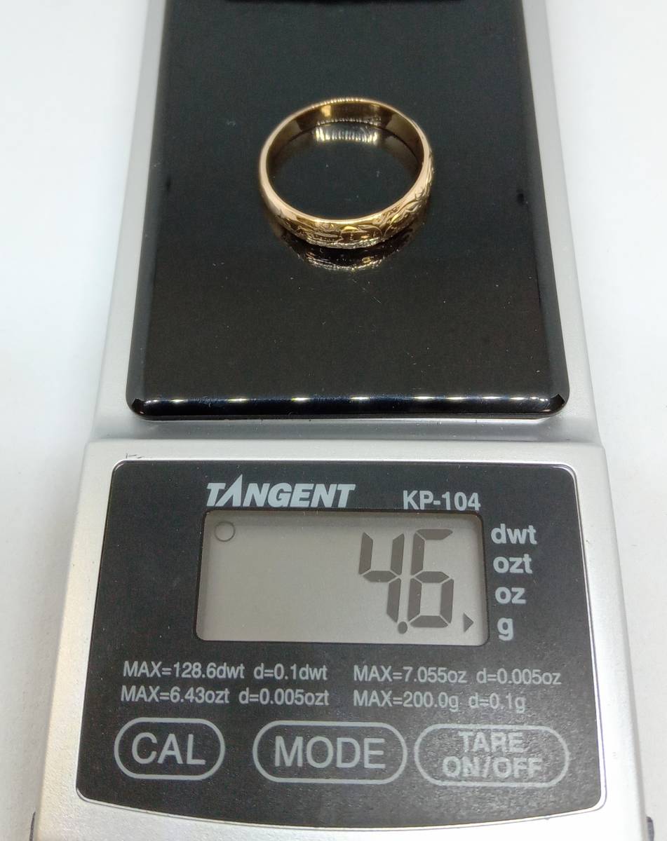 総重量4.6g K18 彫金 花 フラワー デザイン 18号 リング 指輪 イエロー