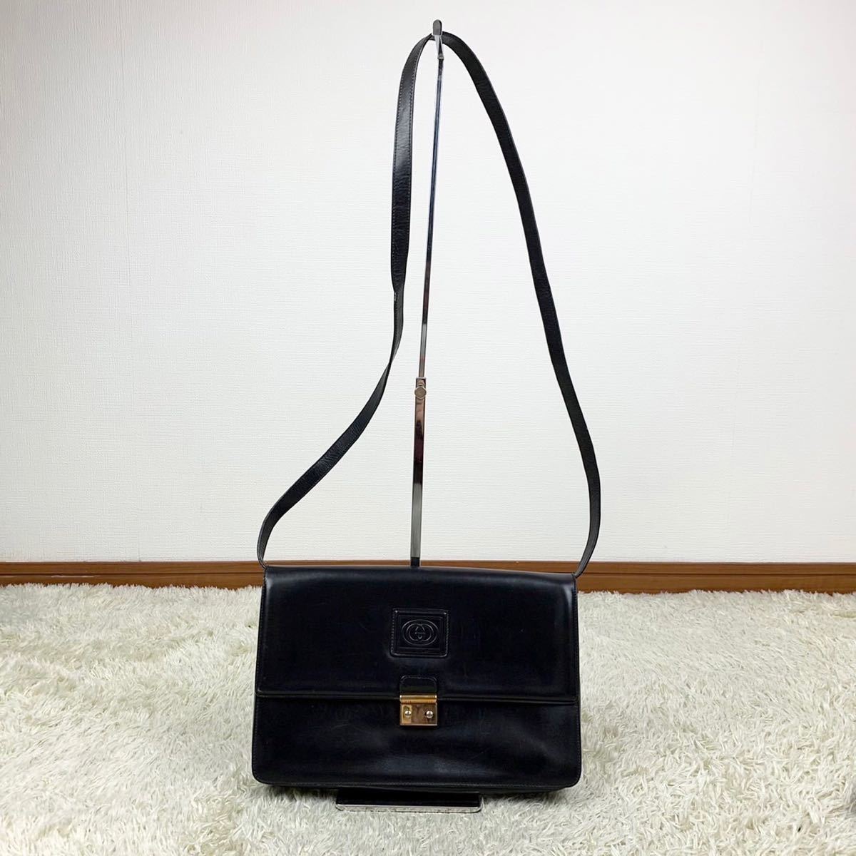 美品 GUCCI 2way パテントレザー 金具 ショルダー クラッチ ブラック