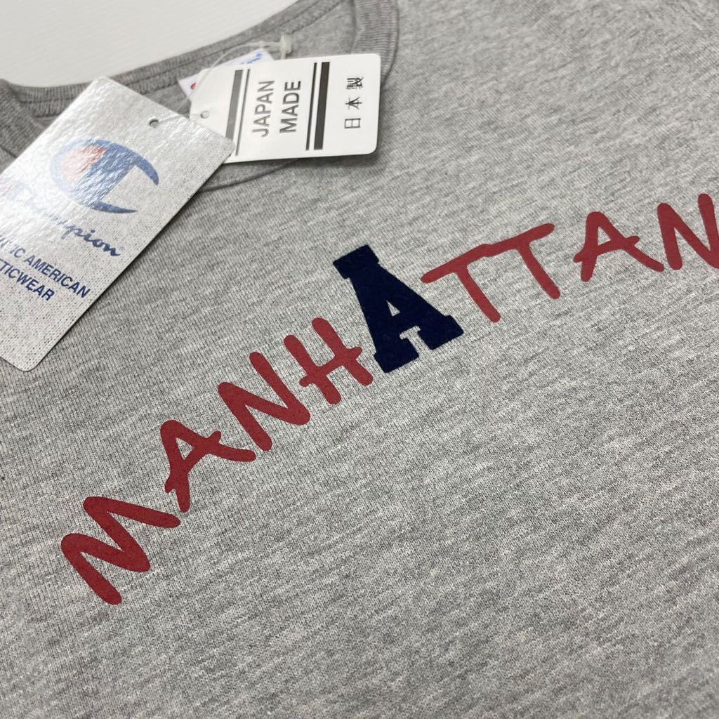 新品17162 Champion チャンピオン 110cm グレー　半袖Tシャツ　MANHATTAN プリントロゴ　袖刺繍ロゴ　綿100% 男女兼用　キッズ　ジュニア_画像2