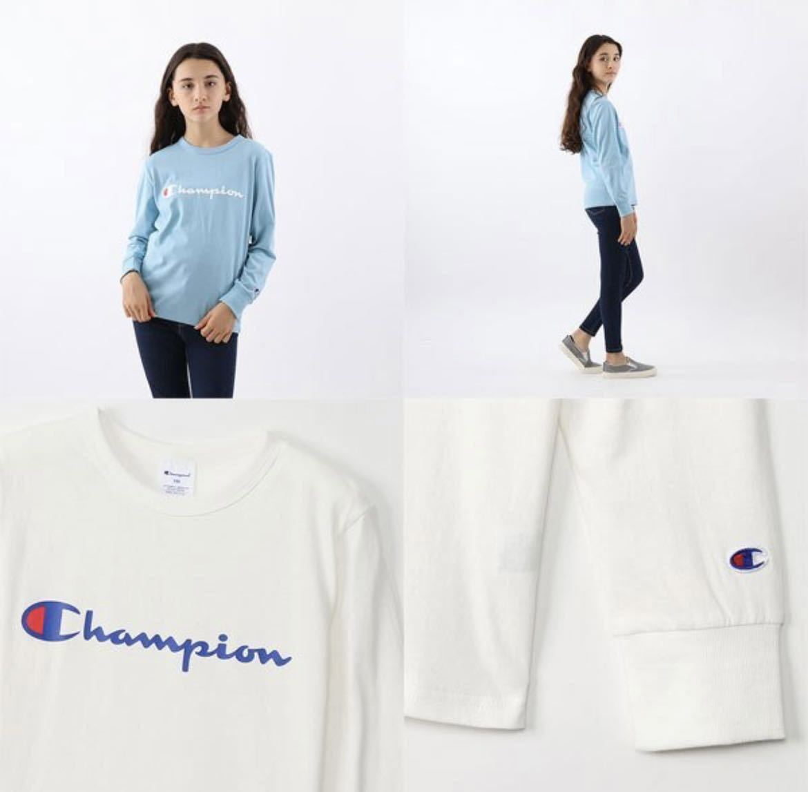  новый товар 16751 Champion Champion 90cm белый белый футболка с длинным рукавом . принт Logo круглый вырез футболка весна всесезонный Kids Junior для мужчин и женщин 