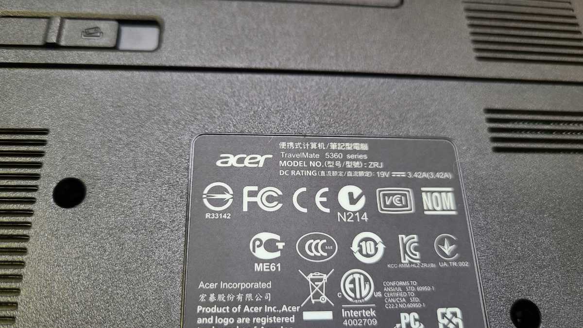 acer TRAVELMATE 5360 ZRJ Celeron-B815 4GB BIOS OK ジャンク _画像8