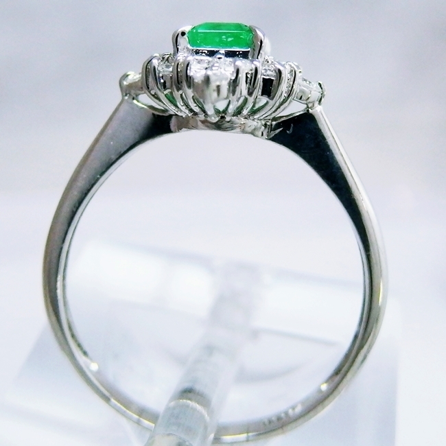 Pt900* ring * emerald * diamond *18 number #so-ting attaching [ used ] /31911 /10016983