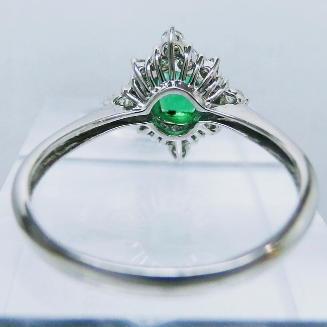 Pt900* ring * emerald * diamond *18 number #so-ting attaching [ used ] /31911 /10016983