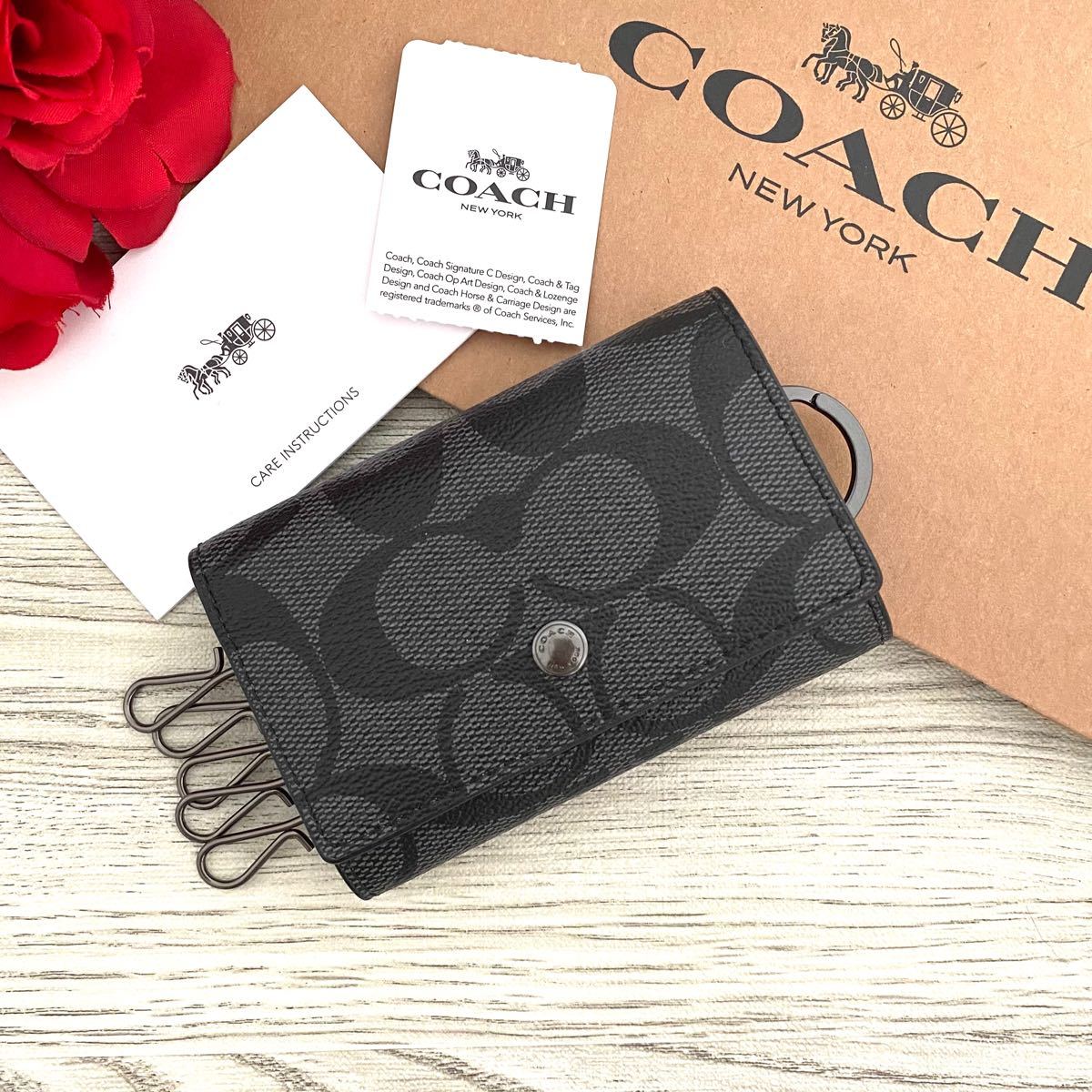 《新品》COACH メンズ ブラック シグネチャー  レザー キーケース