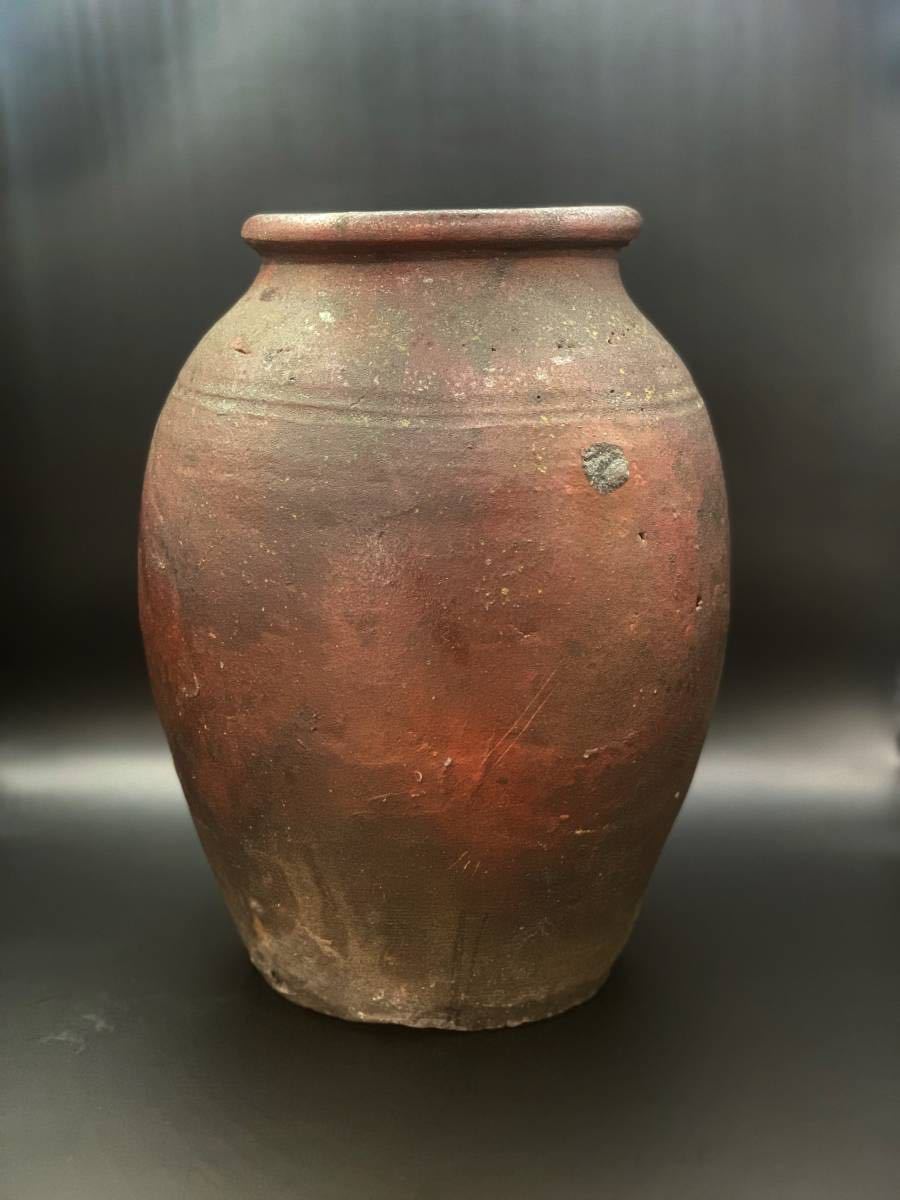 薩摩焼 能野 能野焼 中期 焼締 波状紋火焔手 花入 item details 薩摩焼 能野 能野焼 中期 焼締 波状紋火焔手 花入 item details