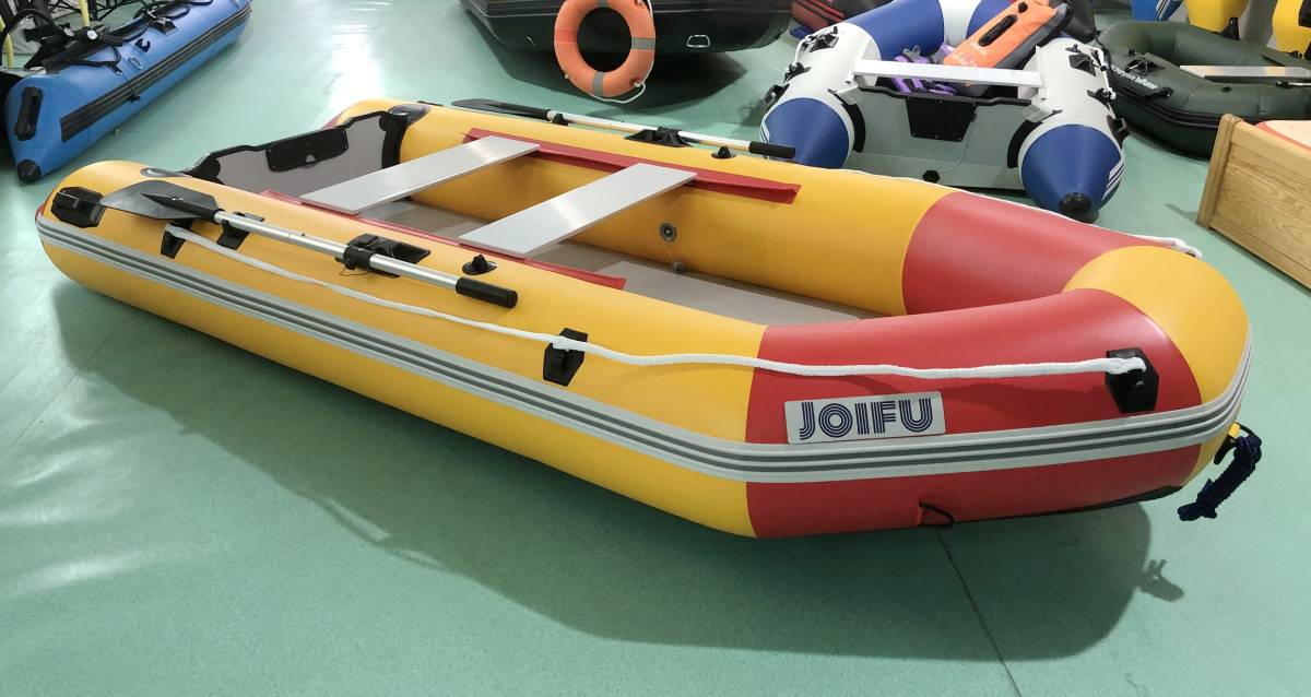 JOIFU赤黄 3.3メートル パワーボート V型船底 フィッシングボート ゴムボート 船外機可 釣り_熱融合製法で、船首・船体・船尾緊密に接着