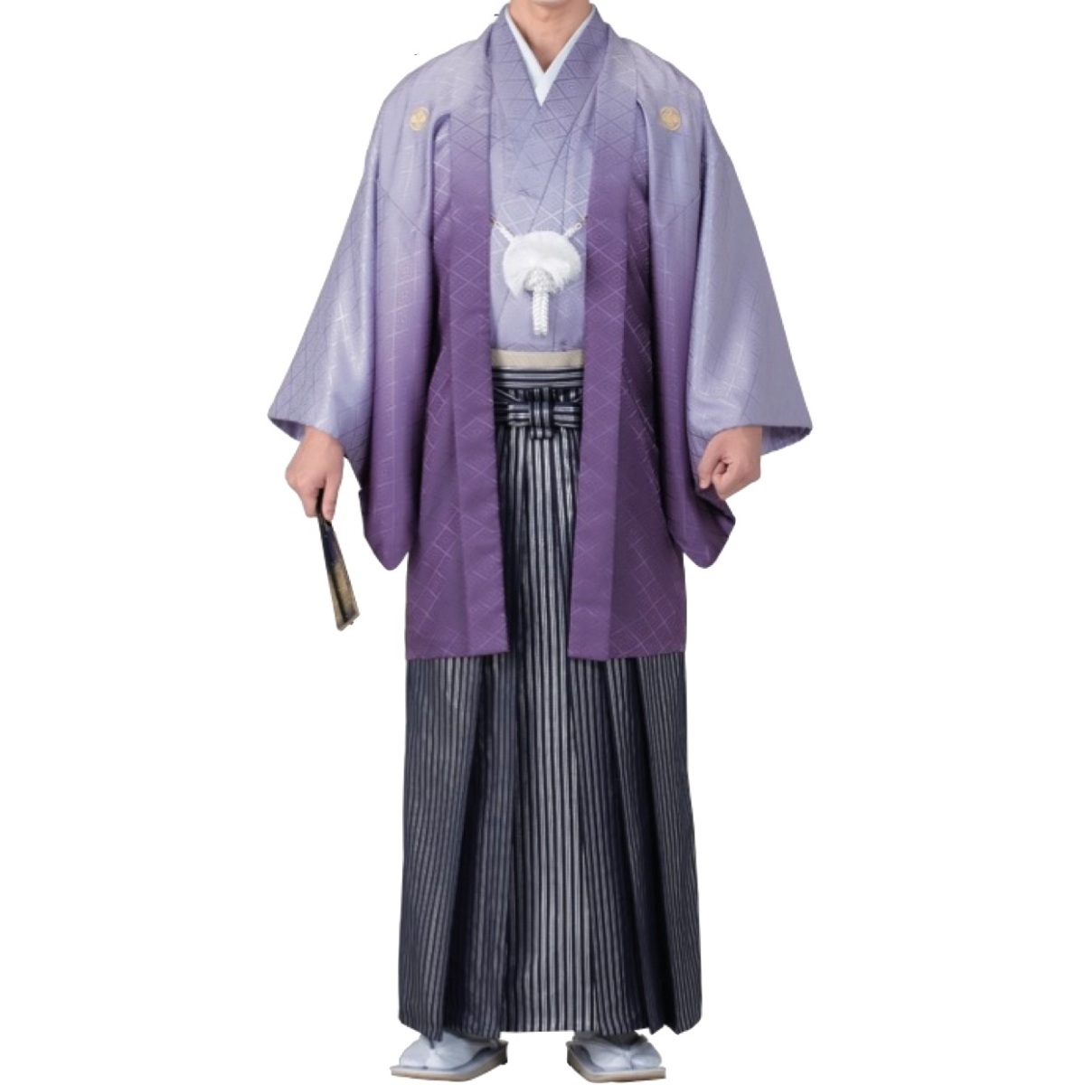 珍しい 綸子羽織と袴下着物・袴セット　着物　羽織　袴　　K-179-25221　4号（身長：165cm） 一般