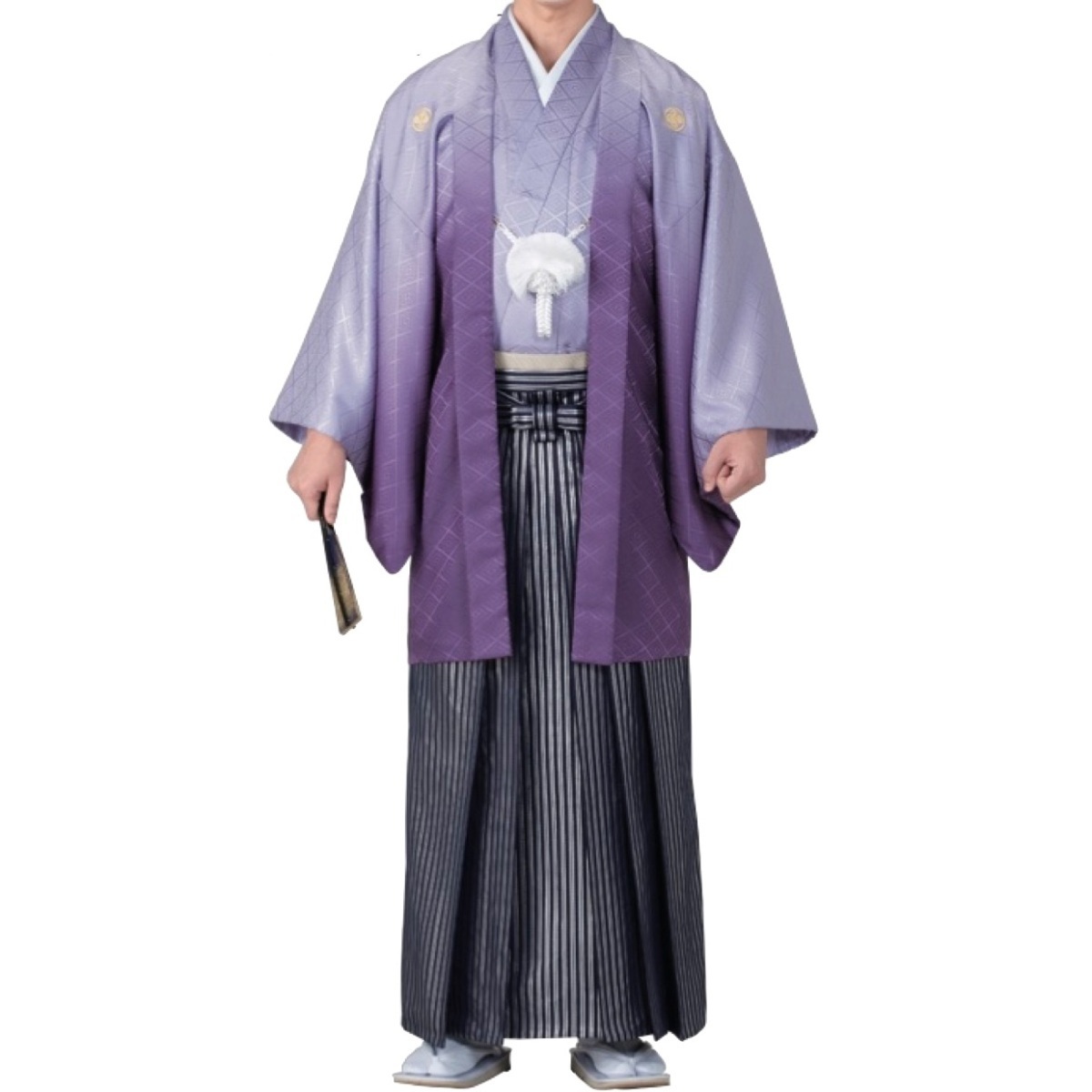 珍しい 綸子羽織と袴下着物・袴セット　着物　羽織　袴　　K-179-25221　8号（身長：185cm） 一般