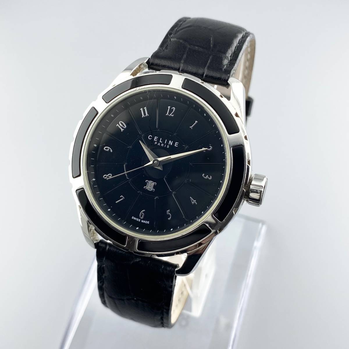 1円〜】CELINE セリーヌ 腕時計 メンズ 30M/100FT ブラック文字盤 ロゴ